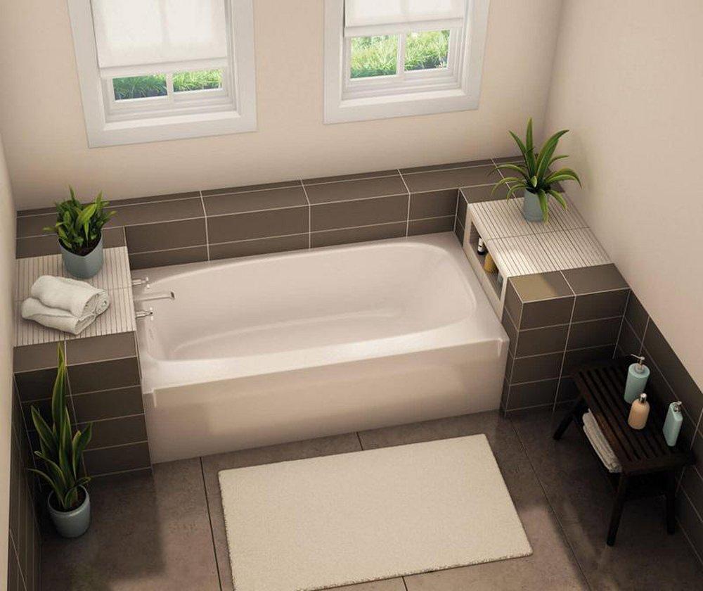 Aker by MAAX Biscuit 54 x 30-1/2 in. Fiberglass, Resin and Gelcoat Rectangle Alcove Bathtub with Left Drain 