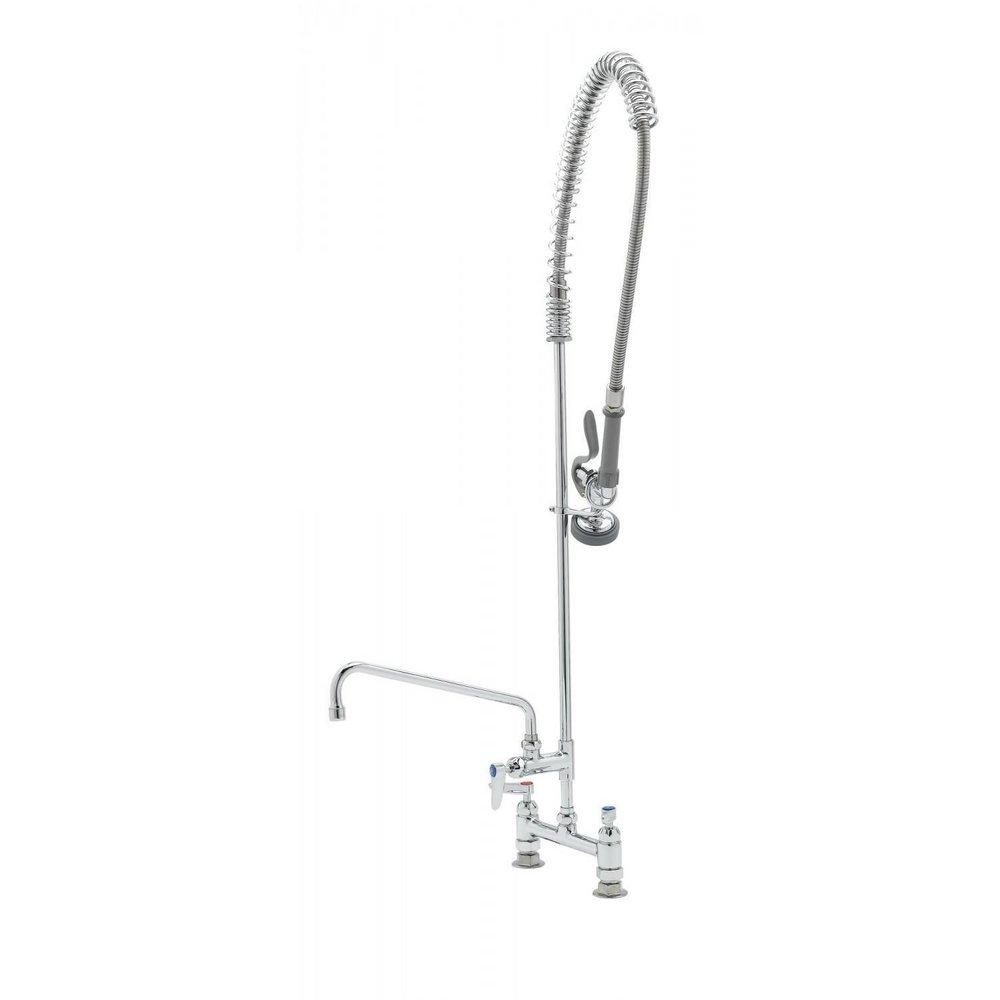 T&S Brass Polished Chrome 1.15 gpm 2 Hole Deck Mount Pre Rinse Unit Institutional Sink Faucet with Single Lever Handle 