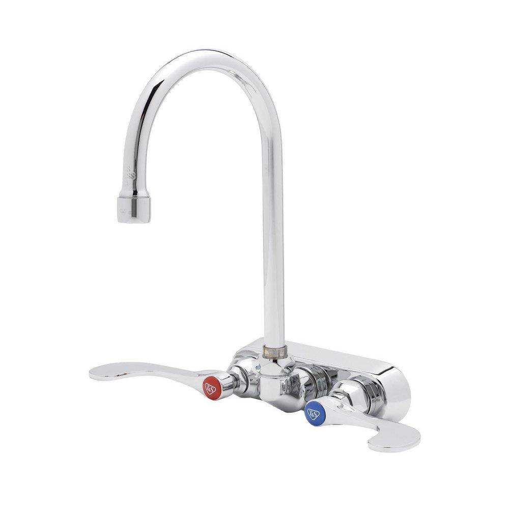 T&S Brass Polished Chrome 1.5 gpm 2 Hole Wall Mount Workboard Institutional Sink Faucet with Double Wristblade Handle 