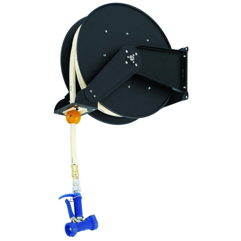 T&S Brass Black 3/4 in. Open Hose Reel with Front Trigger Water Gun in Coated Steel with White 