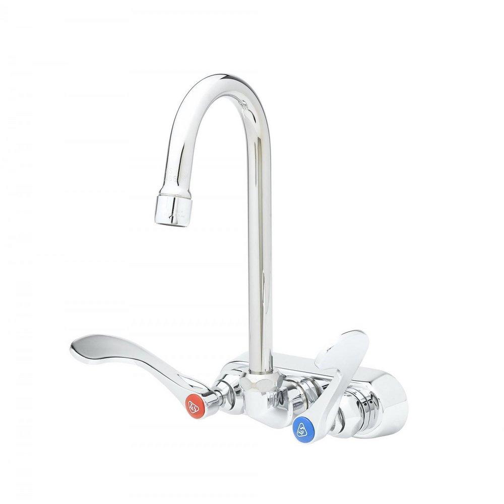 T&S Brass Polished Chrome 2.2 gpm 2 Hole Wall Mount Workboard Institutional Sink Faucet with Double Wristblade Handle 
