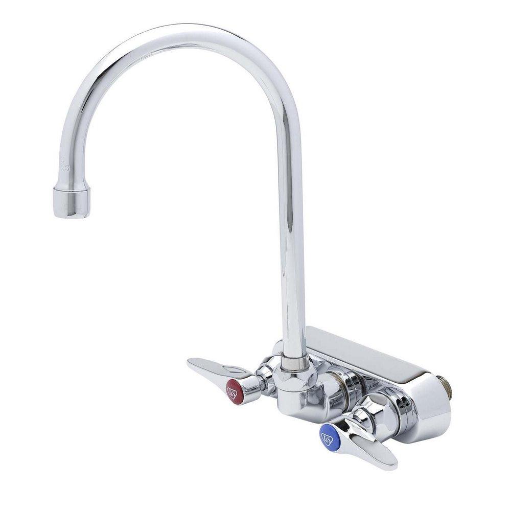 T&S Brass Chrome Plated 4 WALL MT WORKBOARD FCT 6 SWIVEL GOOSENECK W/ 2.2 GPM AERATOR CERAMA LEVER HANDLES 