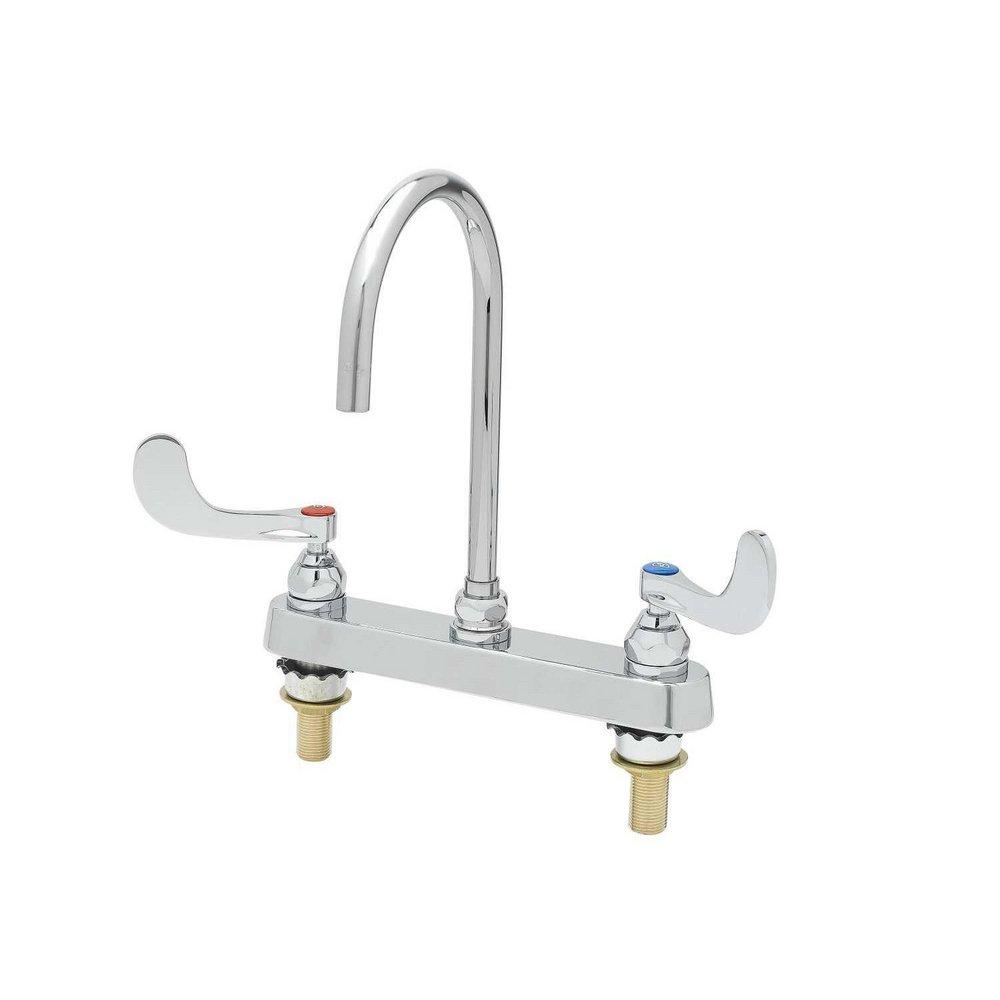 T&S Brass Polished Chrome 1.5 gpm 2 Hole Deck Mount Workboard Institutional Sink Faucet with Double Wristblade Handle 