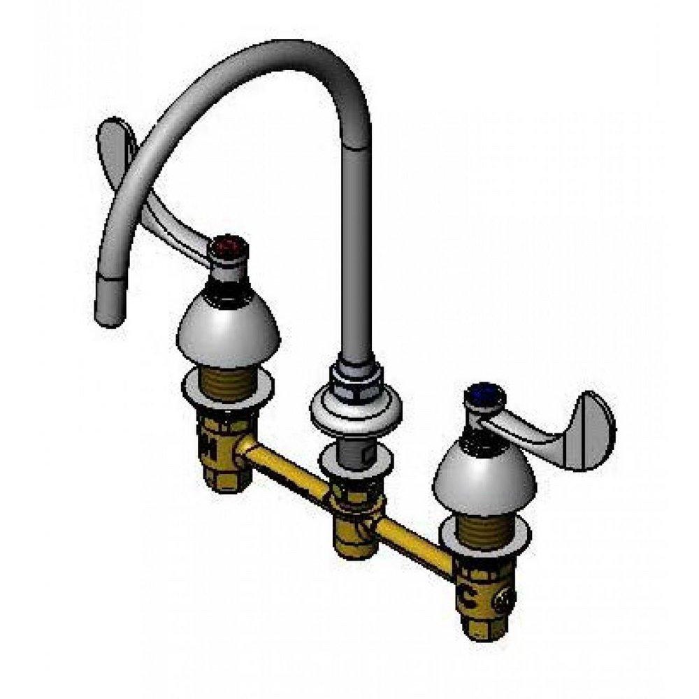 T&S Brass Chrome Plated Two Handle Wristblade Deck Mount Service Faucet 