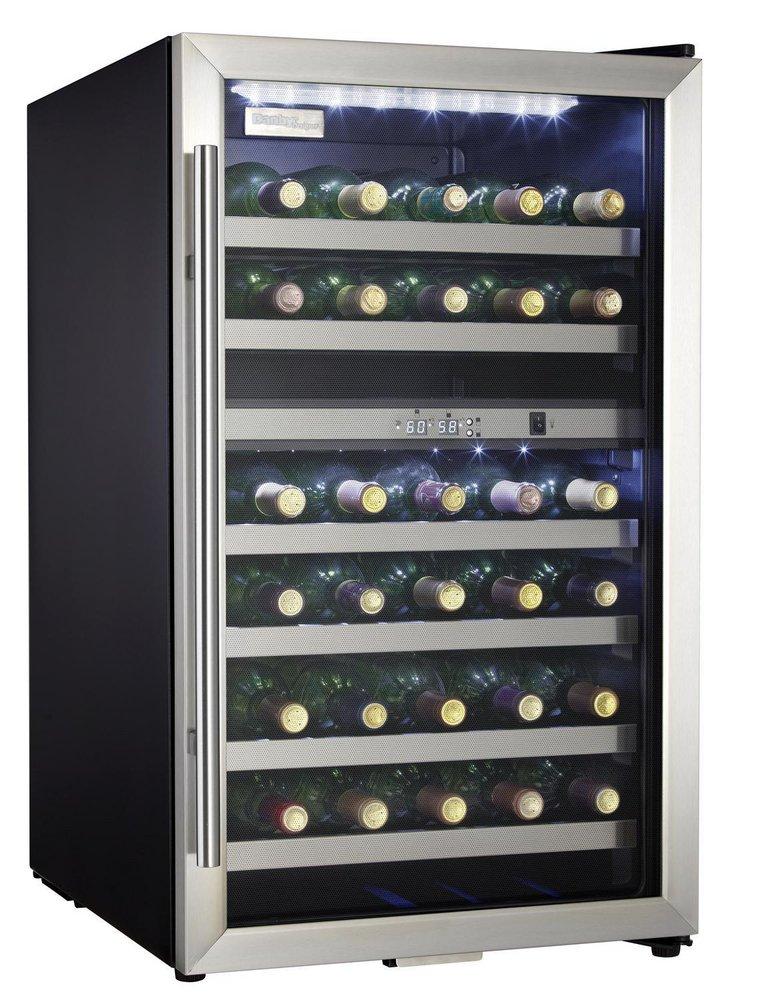 Danby Black/Stainless Steel 19-7/16 in. 4 cf Freestanding Wine Cooler with Reversible Hinge 