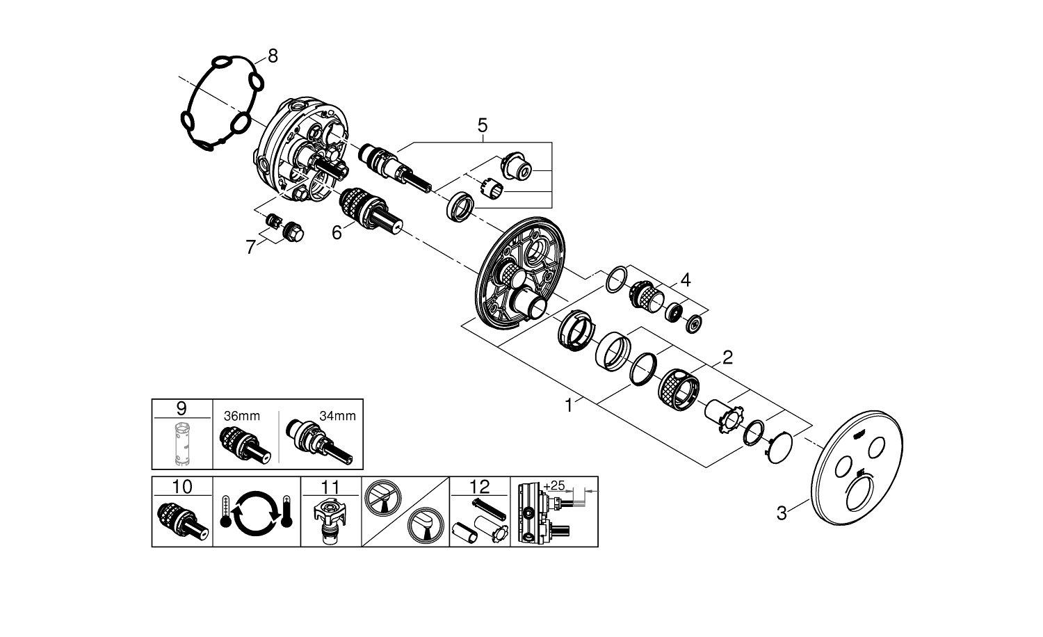 GROHE StarLight&reg; Chrome Metal Valve Trim 
