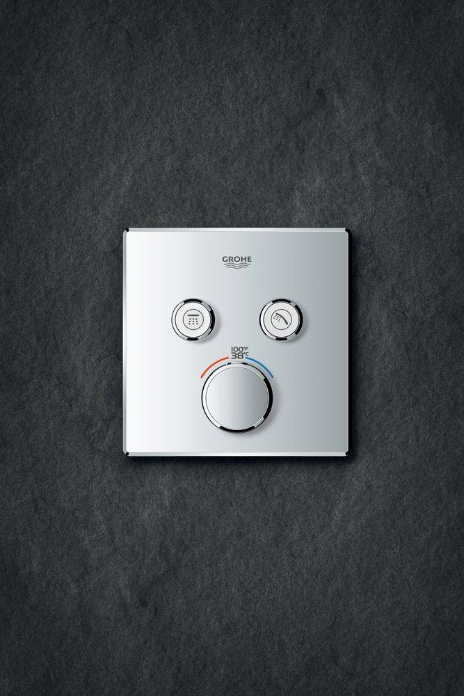 GROHE StarLight Chrome 2-Function Square Thermostatic Trim with Single Push-Button Handle 