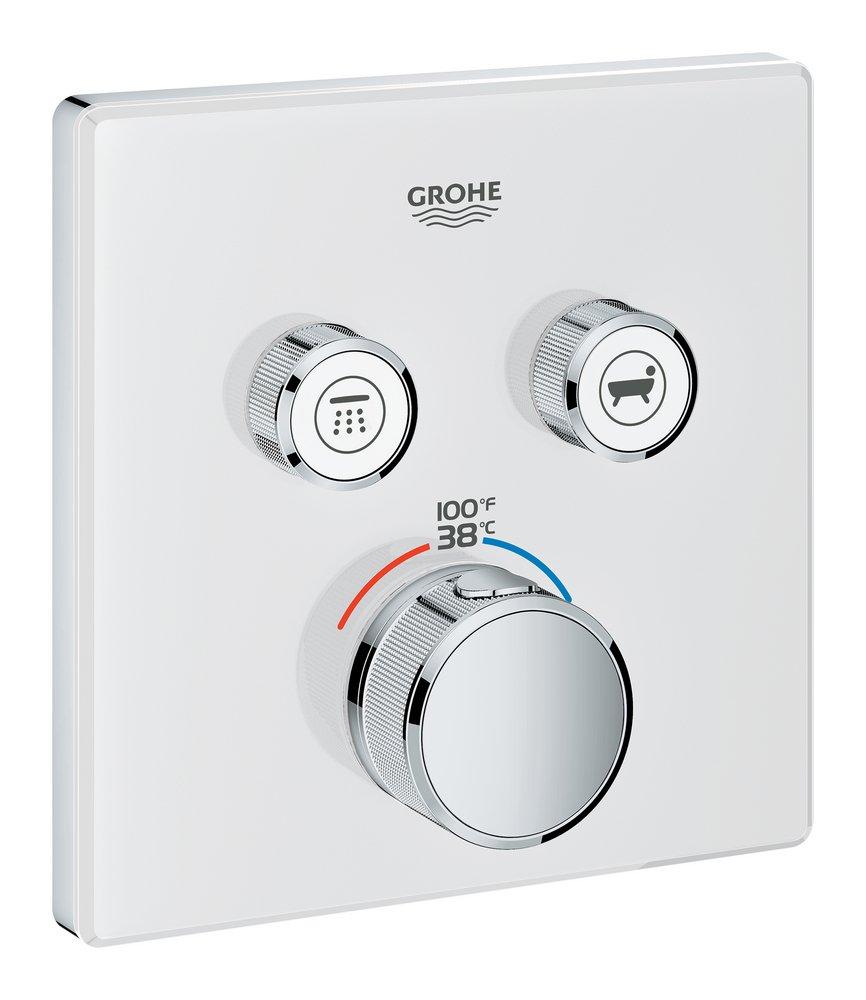 GROHE Moon White Wall Mount Thermostatic Trim with Metering Handle 