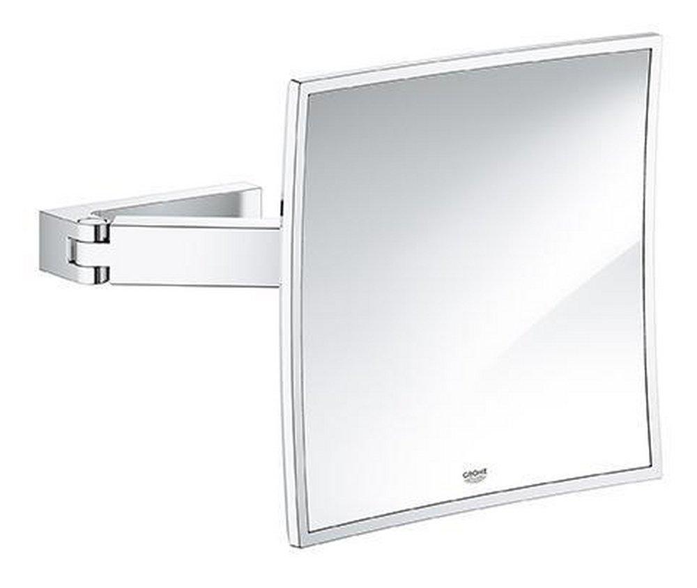 GROHE Polished Chrome 8-3/4 x 8-3/4 in. Glass and Metal Cube Cosmetic Mirror 