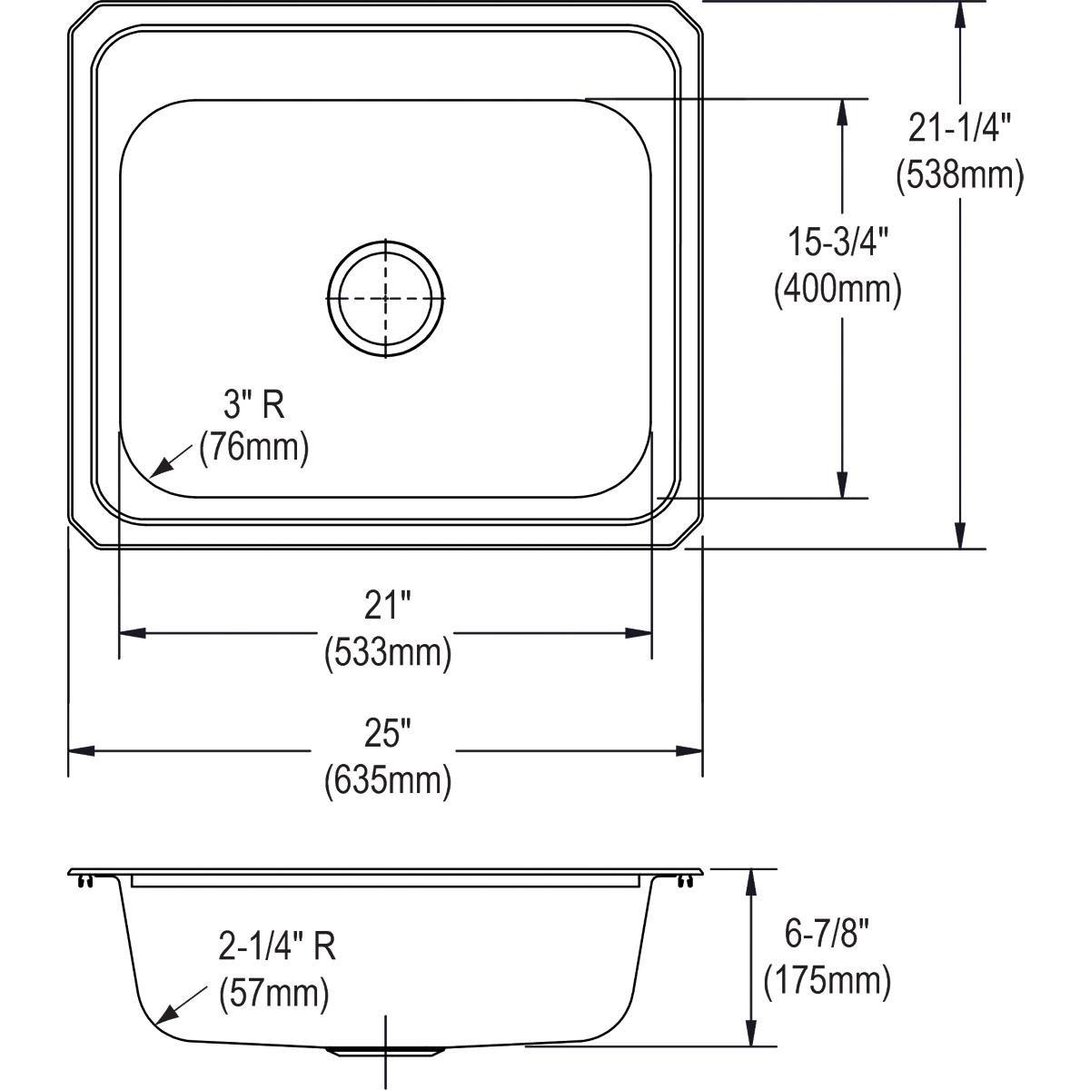 Dayton Satin 25 x 22 in. Stainless Steel Single Bowl Drop-in Kitchen Sink in Satin 