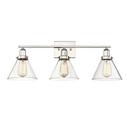 28-19/50 in. 180W 3-Light Vanity Fixture with Clear Glass in Polished Nickel
