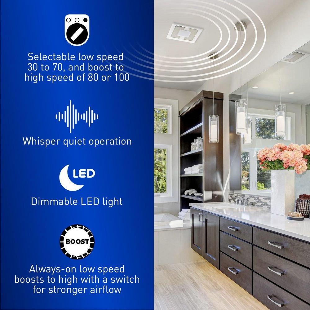 Panasonic White 80-100 CFM Ceiling/Wall Mount Ventilation Fan with Multi-Speed Smartflow&trade; Motor in White - 0.3-1.3 Sones - Energy Star Rated 