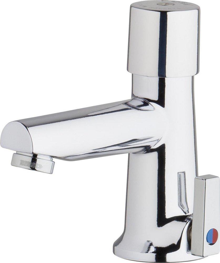 Chicago Faucets Polished Chrome 0.35 gpm 1 Hole Deck Mount Metering Mixing Manual Sink Faucet (Less Handle) 