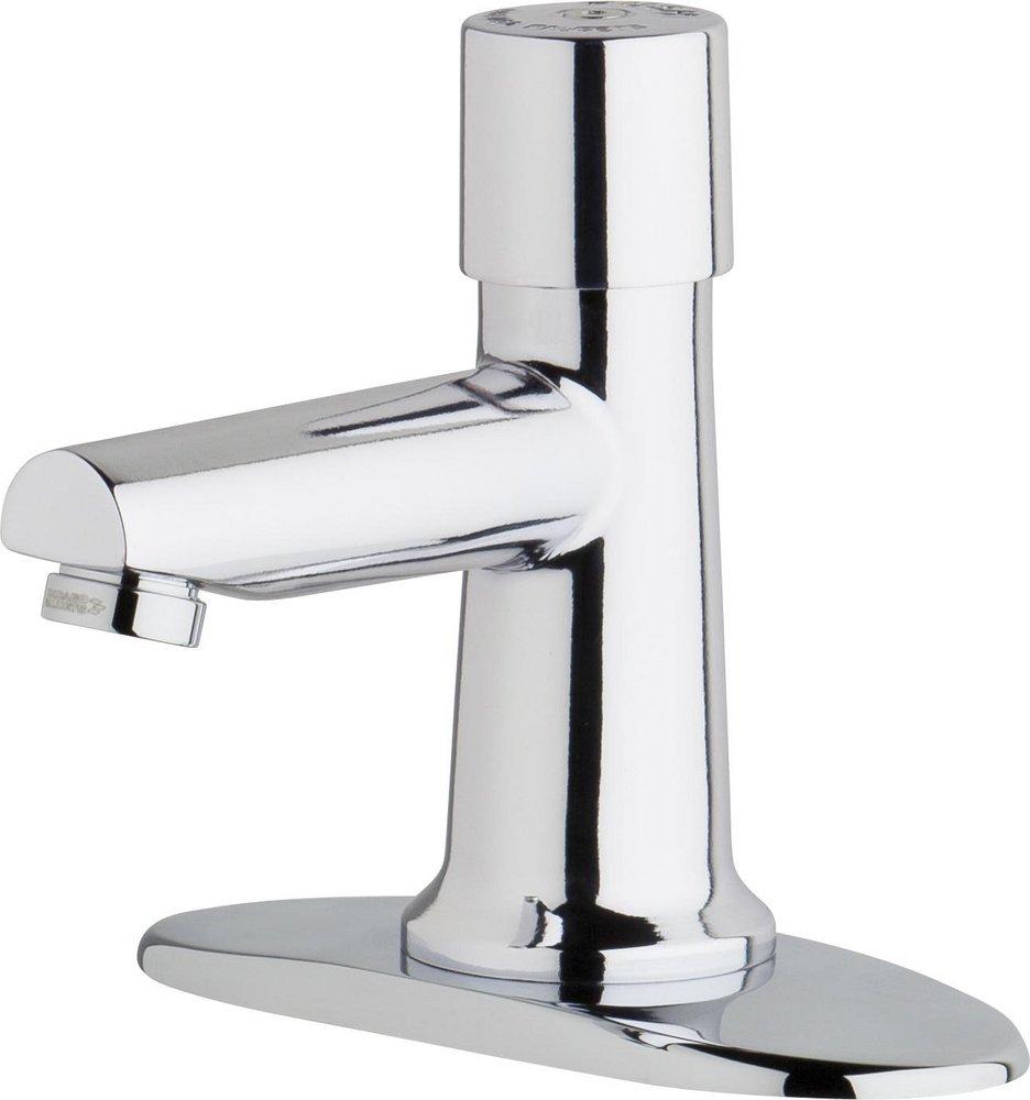 Chicago Faucets Polished Chrome 0.35 gpm 1 Hole Deck Mount Metering Manual Sink Faucet (Less Handle) 