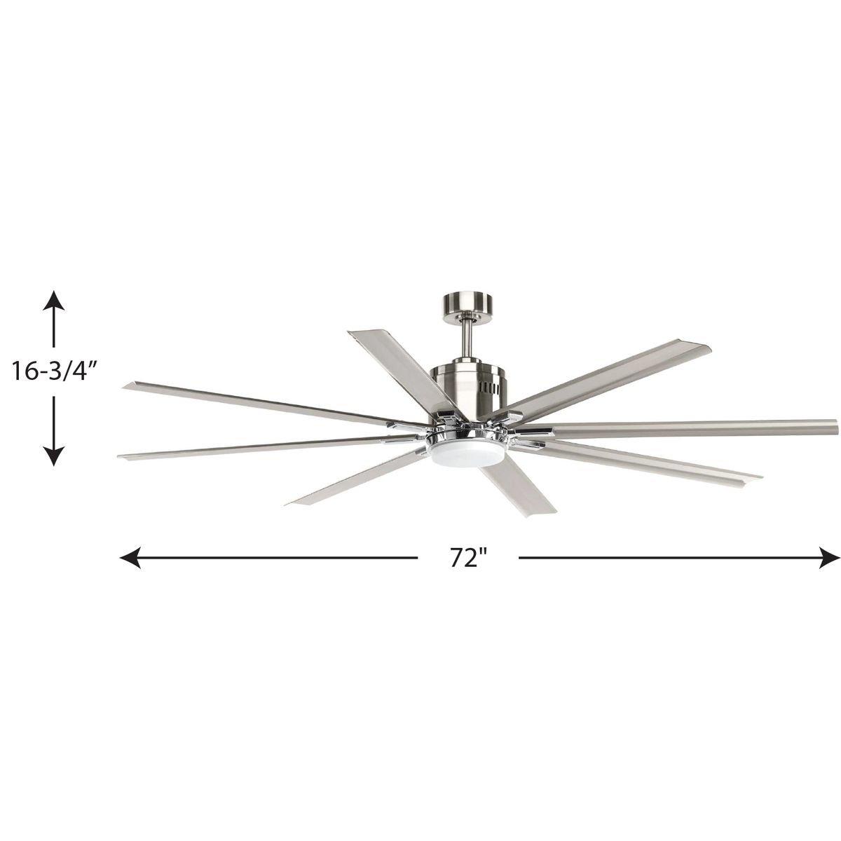 Progress Lighting Brushed Nickel 16-3/4 in. 18W 8-Blade Ceiling Fan with 72 in. Blade Span and LED Light 