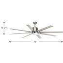 Progress Lighting Brushed Nickel 16-3/4 in. 18W 8-Blade Ceiling Fan with 72 in. Blade Span and LED Light 