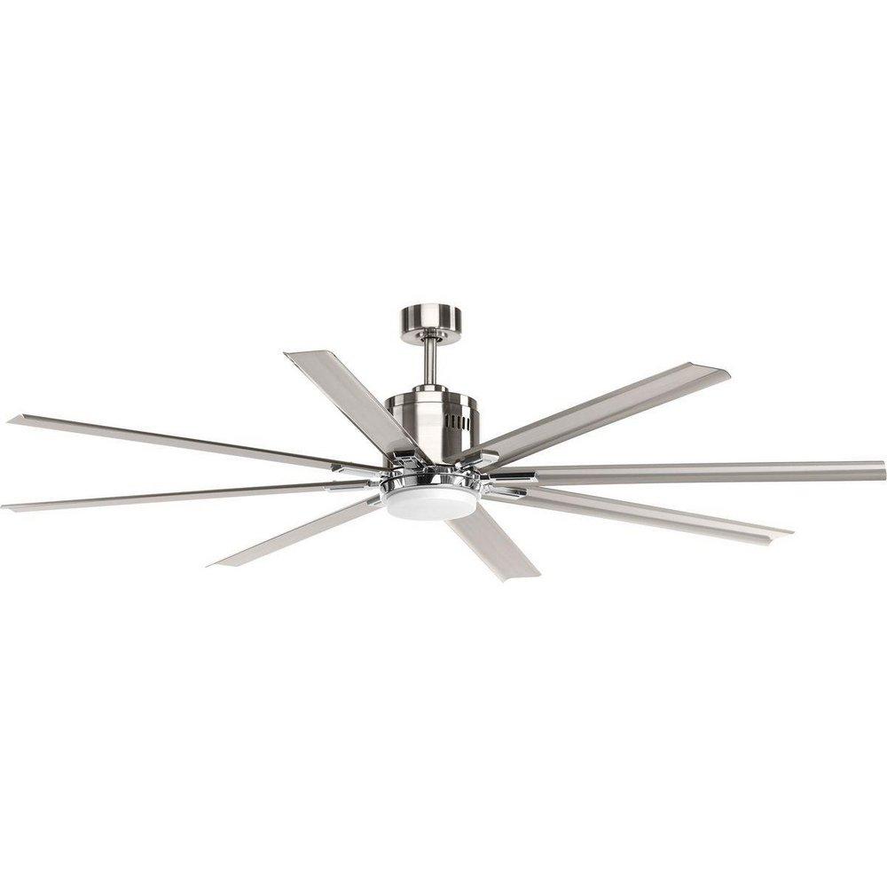 Progress Lighting Brushed Nickel 16-3/4 in. 18W 8-Blade Ceiling Fan with 72 in. Blade Span and LED Light 