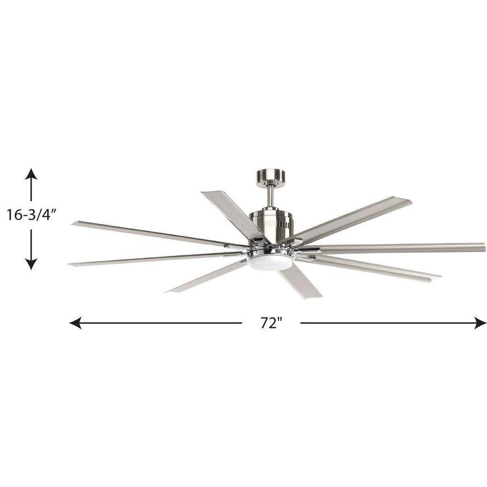 Progress Lighting Brushed Nickel 16-3/4 in. 18W 8-Blade Ceiling Fan with 72 in. Blade Span and LED Light 