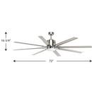 Progress Lighting Brushed Nickel 16-3/4 in. 18W 8-Blade Ceiling Fan with 72 in. Blade Span and LED Light 