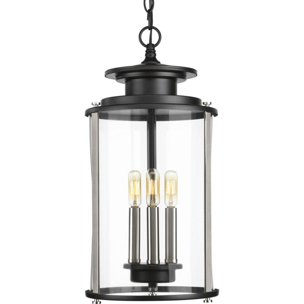 Progress Lighting Black 20-1/4 in. 360W 3-Light Ceiling Mount Candelabra E-12 Incandescent Outdoor Hanging Lantern 