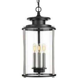 20-1/4 in. 360W 3-Light Ceiling Mount Candelabra E-12 Incandescent Outdoor Hanging Lantern in Black