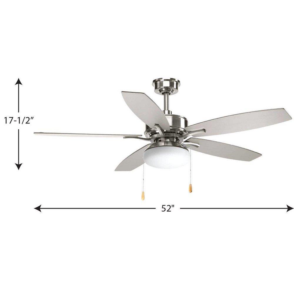 Progress Lighting Brushed Nickel 17-1/2 in. 10W 5-Blade Ceiling Fan with 52 in. Blade Span and Incandescent Light 