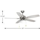 Progress Lighting Brushed Nickel 17-1/2 in. 10W 5-Blade Ceiling Fan with 52 in. Blade Span and Incandescent Light 