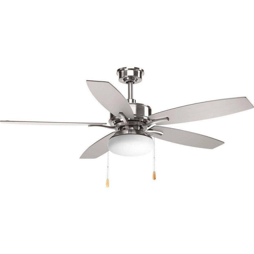 Progress Lighting Brushed Nickel 17-1/2 in. 10W 5-Blade Ceiling Fan with 52 in. Blade Span and Incandescent Light 