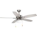Progress Lighting Brushed Nickel 17-1/2 in. 10W 5-Blade Ceiling Fan with 52 in. Blade Span and Incandescent Light 