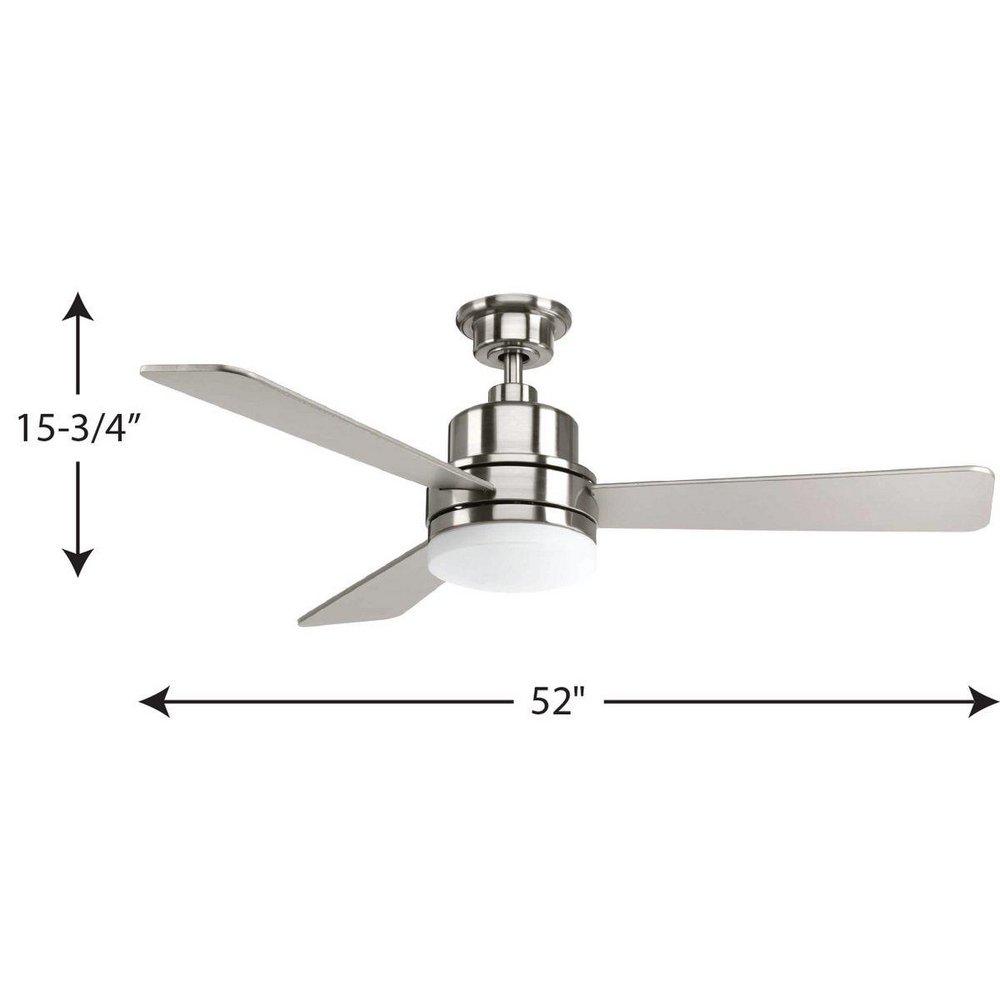 Progress Lighting Brushed Nickel 64W 3-Blade Ceiling Fan with 52 in. Blade Span and 1-Light 