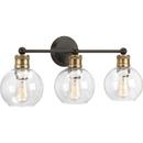 24-1/2 x 10-7/8 in. 300W 3-Light Medium E-26 Incandescent Vanity Fixture with Clear Glass in Antique Bronze