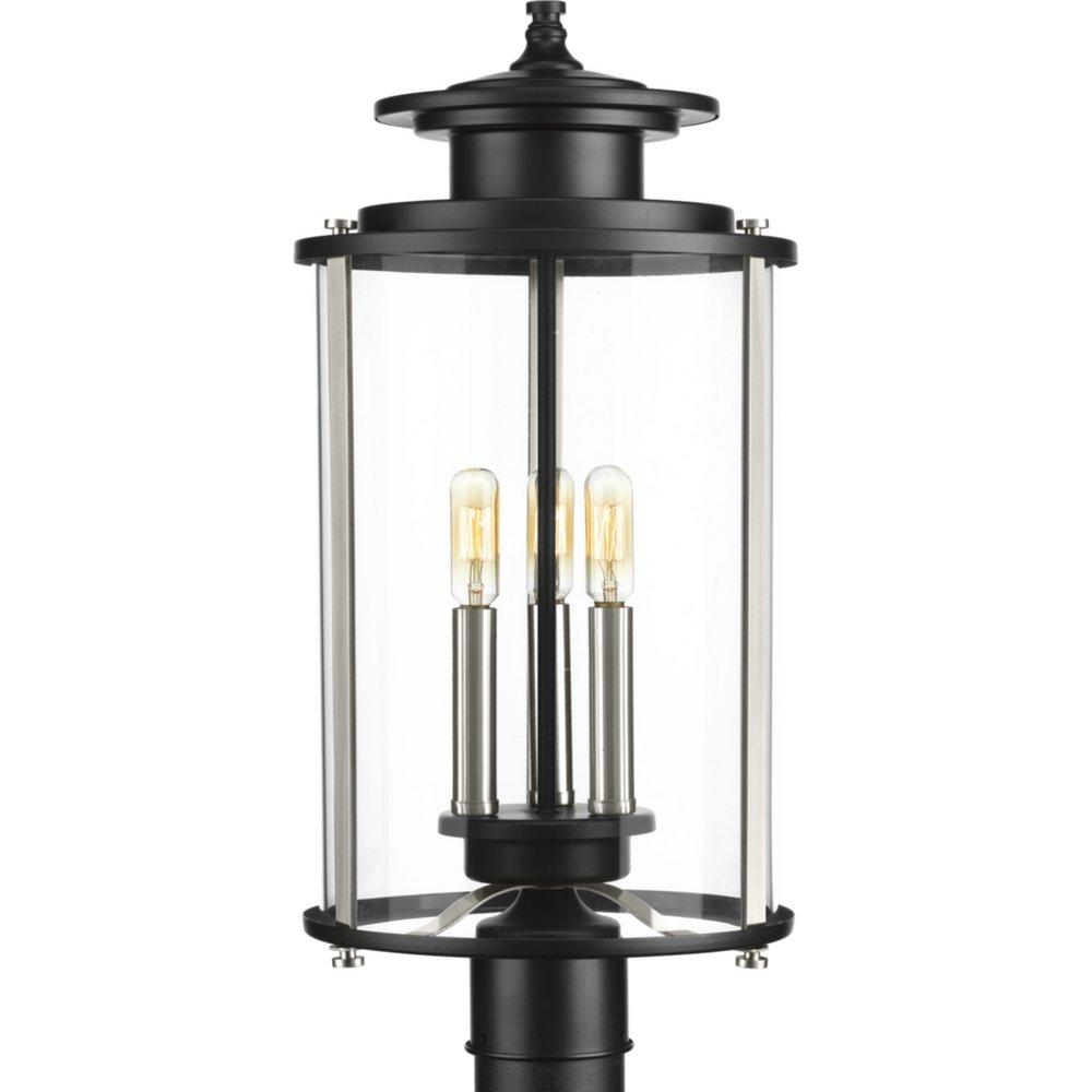 Progress Lighting Black 60W 3-Light Candelabra E-12 Incandescent Post Mount Lantern 