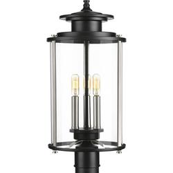 60W 3-Light Candelabra E-12 Incandescent Post Mount Lantern in Black