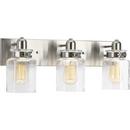 Progress Lighting Brushed Nickel 100W 3-Light Vanity Fixture with Clear Glass 
