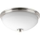 14 in. 120W 2-Light Medium E-26 Incandescent Flush Mount Ceiling Light with Etched Glass in Brushed Nickel