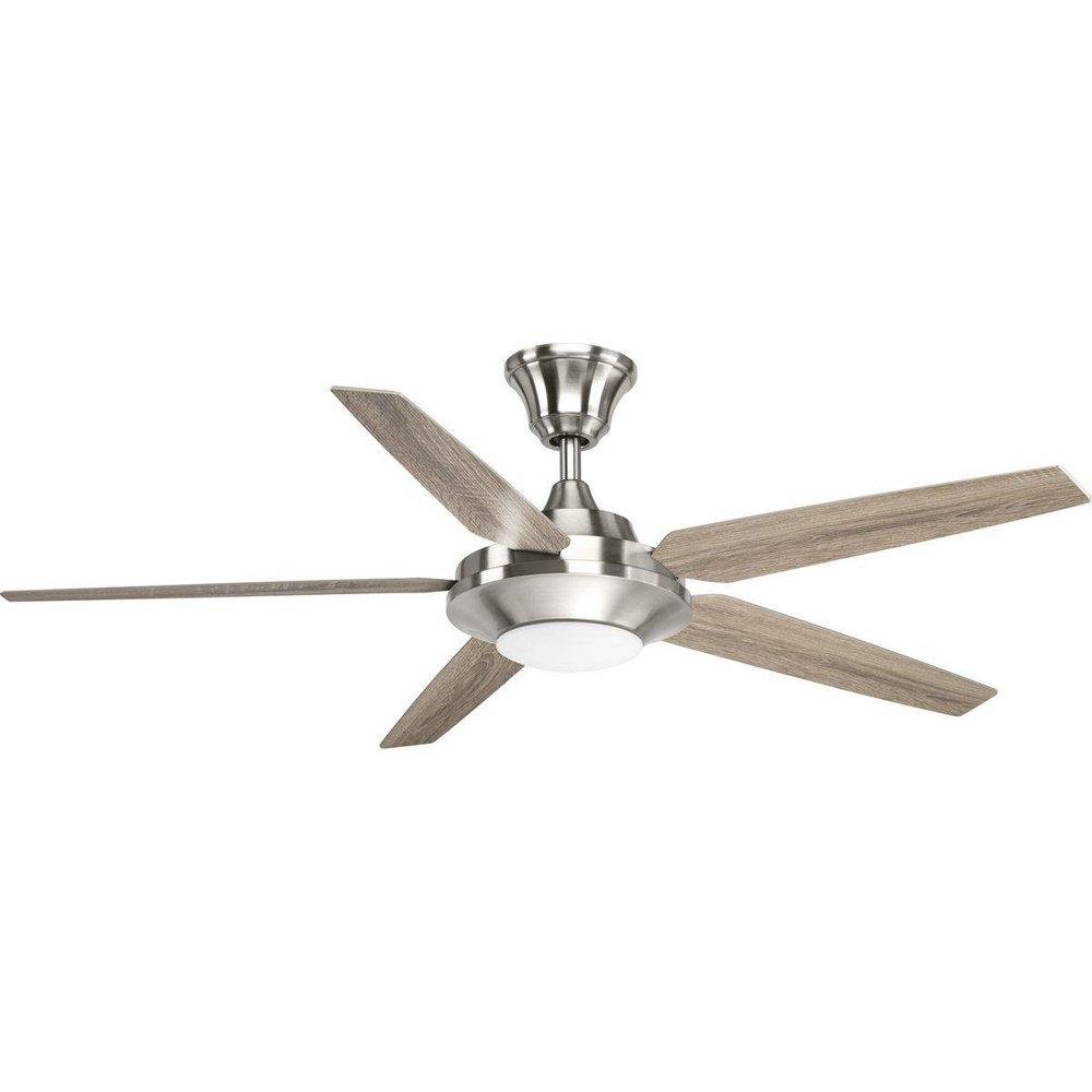 Progress Lighting Brushed Nickel 65W 5-Blade Ceiling Fan with 54 in. Blade Span and LED Light 