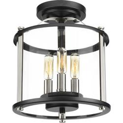 180W 3-Light Candelabra E-12 Incandescent Semi-Flush Convertible Outdoor Ceiling Fixture in Black