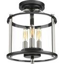 Progress Lighting Black 180W 3-Light Candelabra E-12 Incandescent Semi-Flush Convertible Outdoor Ceiling Fixture 