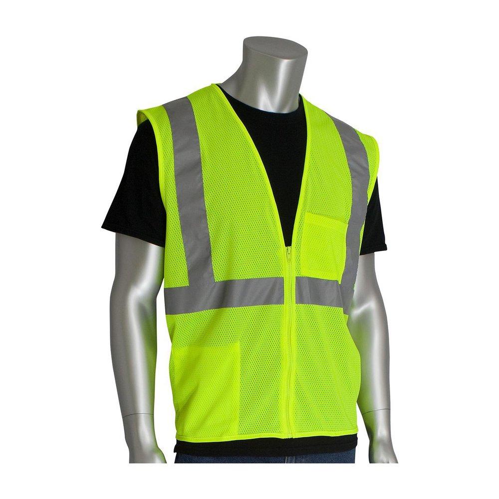 PIP&reg; Hi-Viz Lime Yellow Polyester Mesh Zipper Safety Vest in Hi-Viz Lime Yellow 
