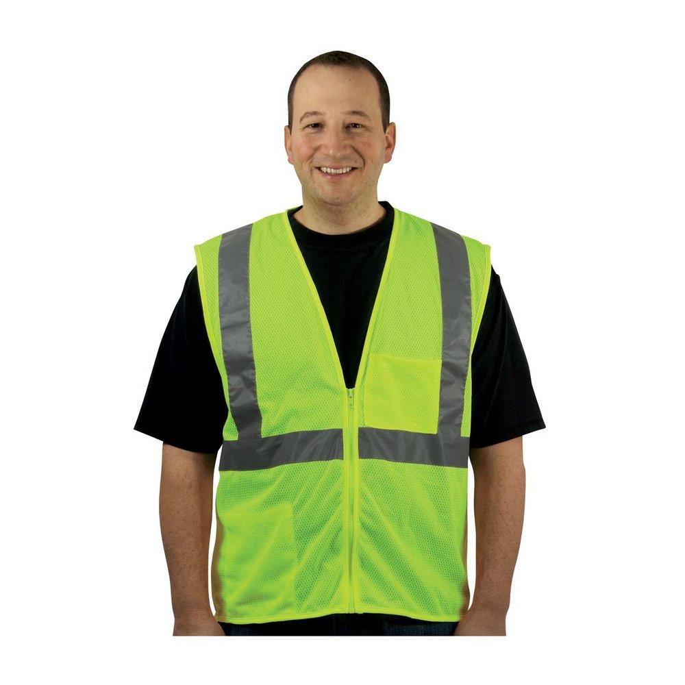 PIP&reg; Hi-Viz Lime Yellow Polyester Mesh Zipper Safety Vest in Hi-Viz Lime Yellow 