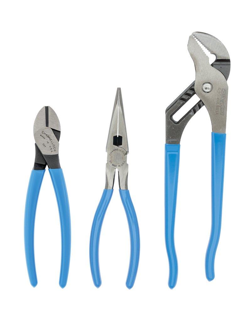CHANNELLOCK&reg; Polished 3PC PLIER SET TONGUE & GROOVE LONG NOSE CUTTER 
