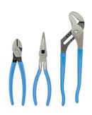 CHANNELLOCK&reg; Polished 3PC PLIER SET TONGUE & GROOVE LONG NOSE CUTTER 