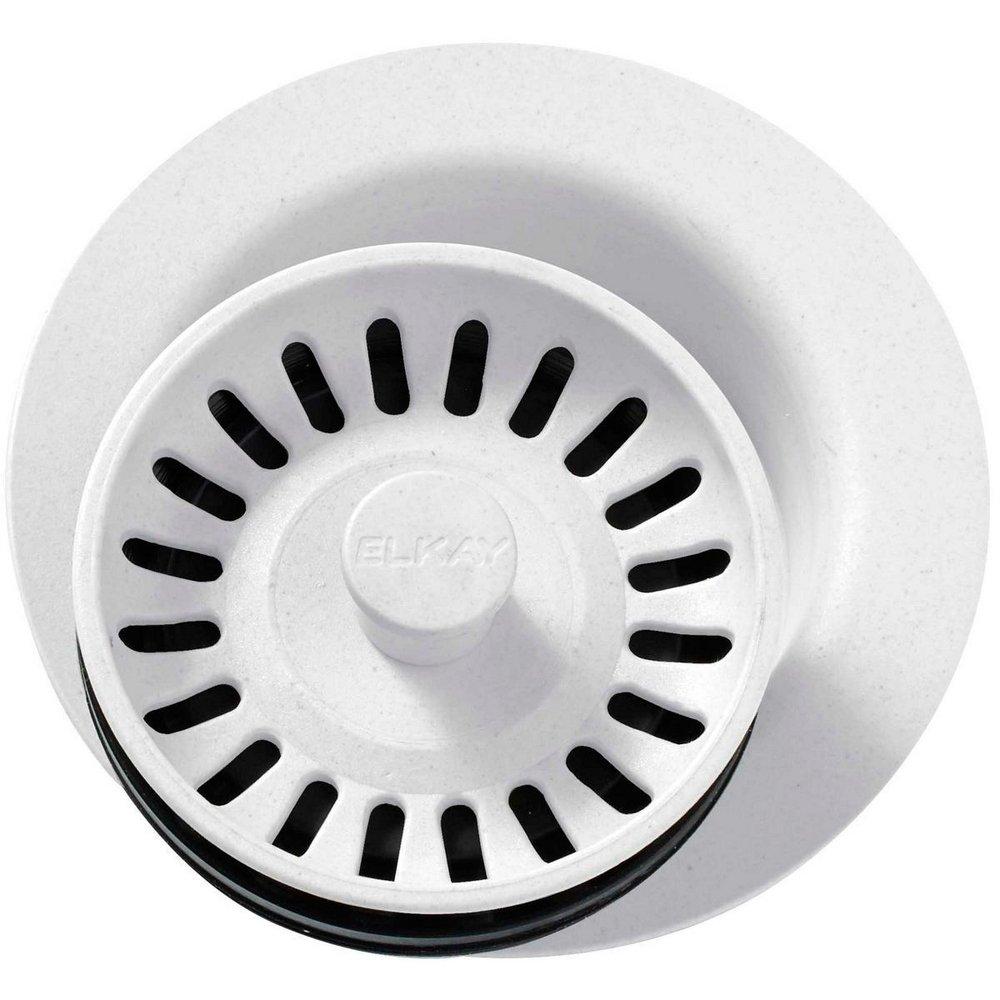 Elkay White Plastic Disposer Flange with Basket Strainer and Stopper 