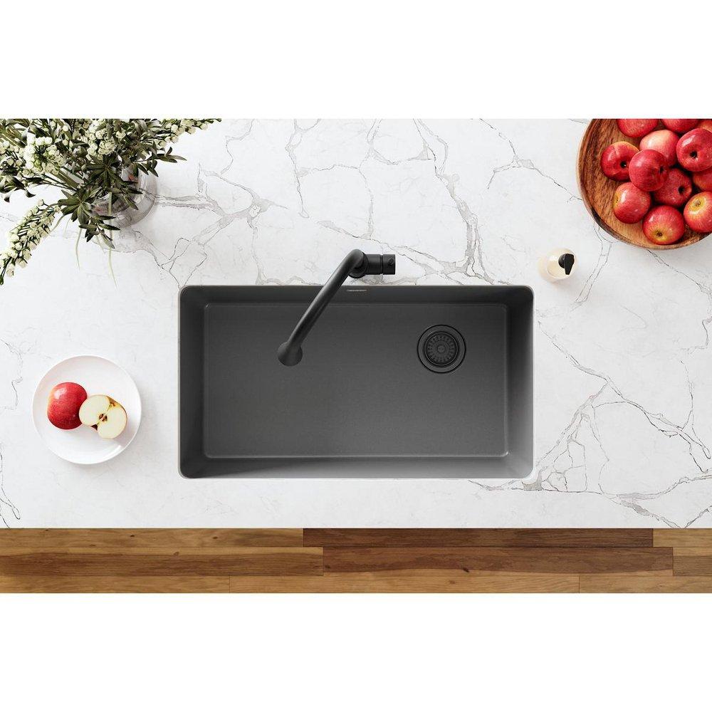 Elkay Dusk Grey Plastic Disposer Flange with Basket Strainer and Stopper 