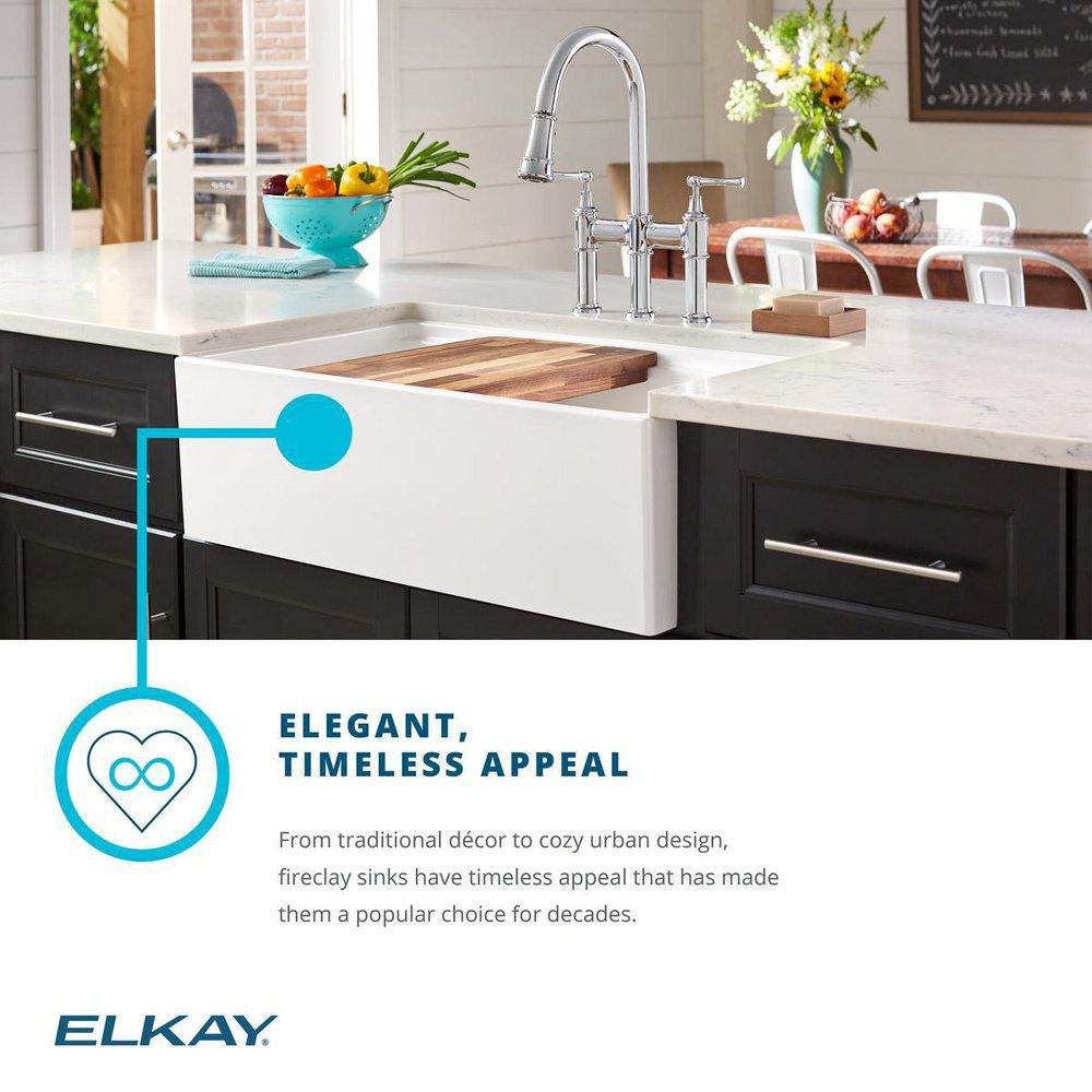 Elkay White 33 x 20 in. Fireclay Double Bowl Farmhouse Kitchen Sink 