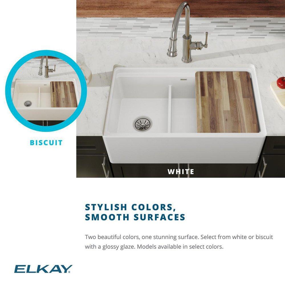 Elkay White 33 x 20 in. Fireclay Double Bowl Farmhouse Kitchen Sink 