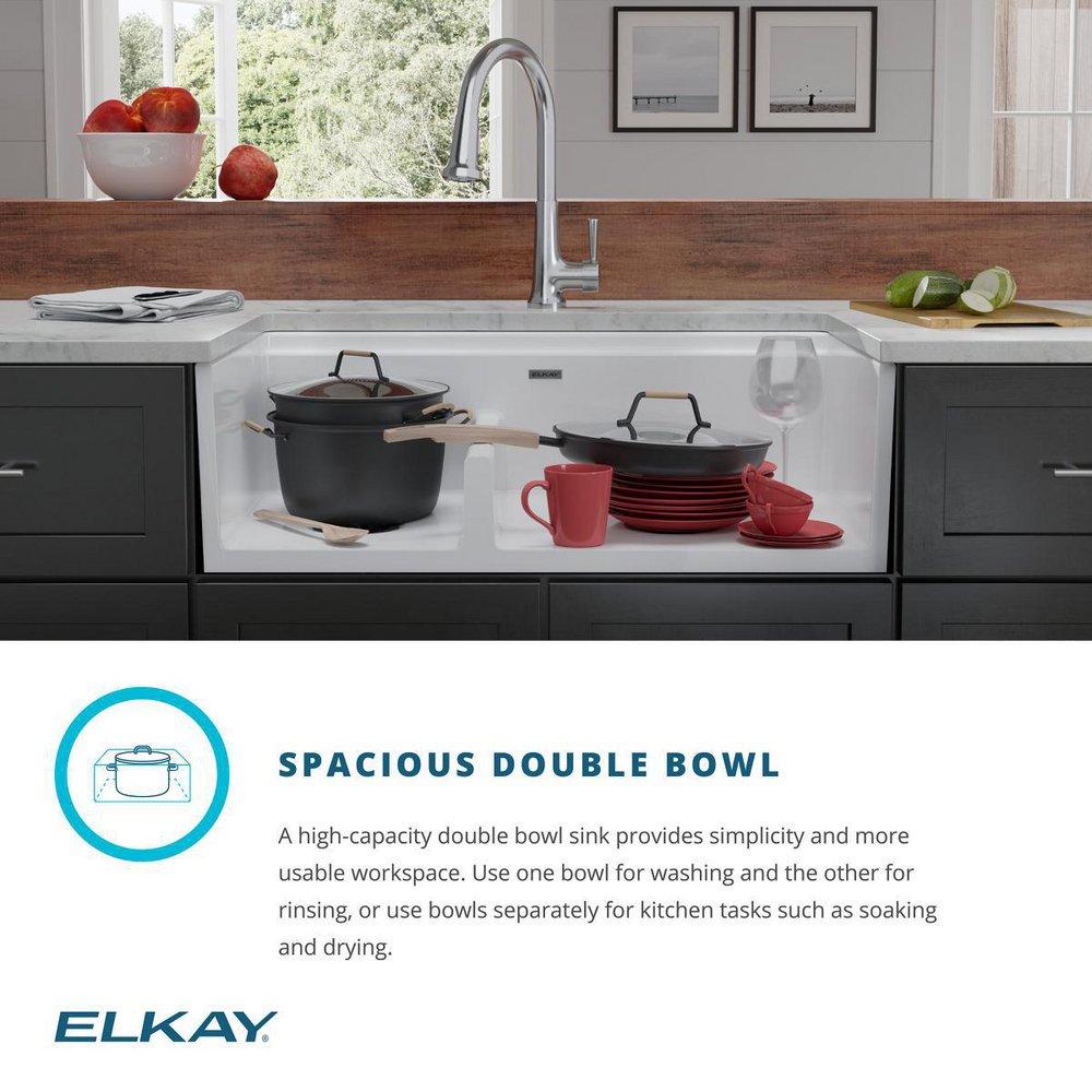 Elkay White 33 x 20 in. Fireclay Double Bowl Farmhouse Kitchen Sink 