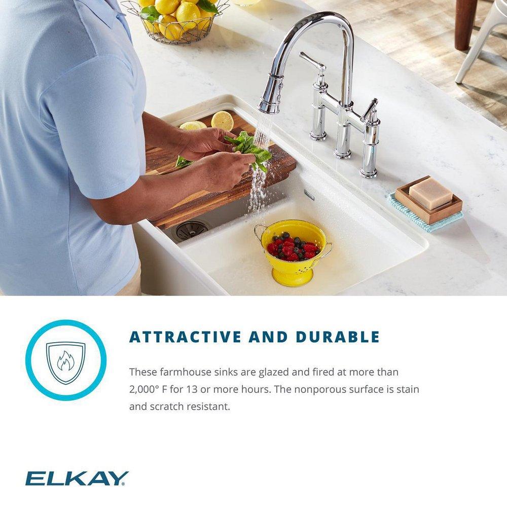 Elkay White 33 x 20 in. Fireclay Double Bowl Farmhouse Kitchen Sink 