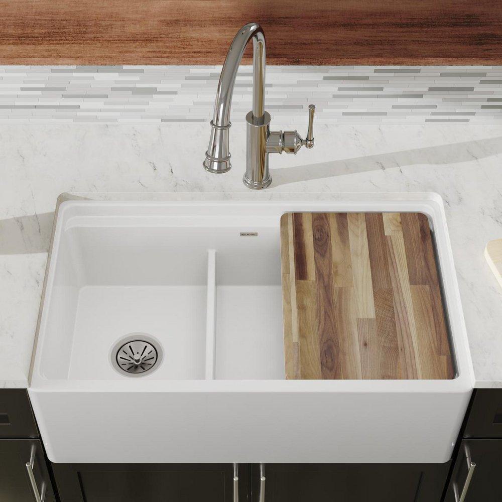 Elkay White 33 x 20 in. Fireclay Double Bowl Farmhouse Kitchen Sink 