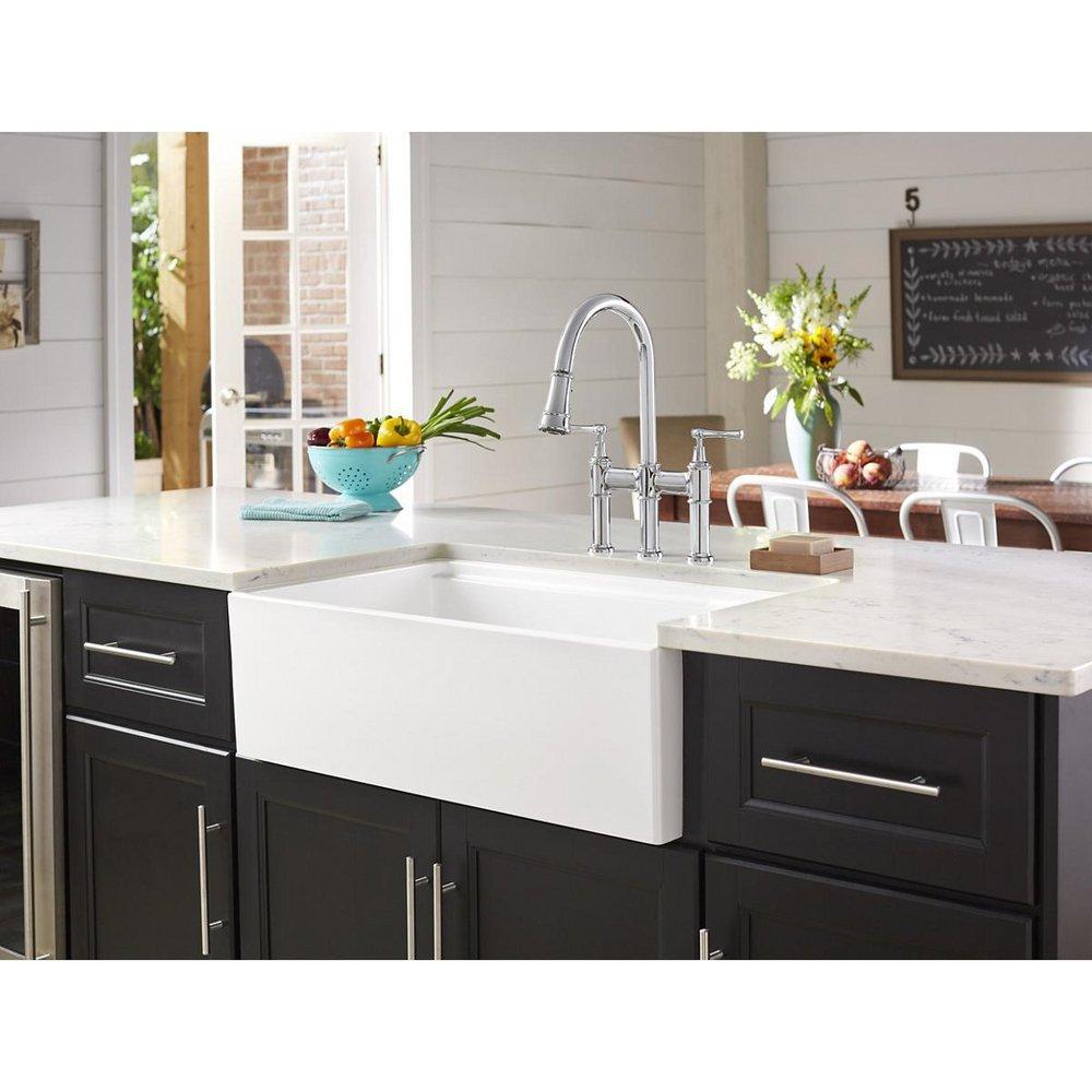 Elkay White 33 x 20 in. Fireclay Double Bowl Farmhouse Kitchen Sink 